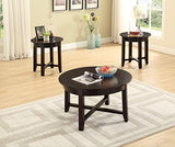 3Pc Round Dark Brown Cocktail Living Room Coffee & End Table Set – product view