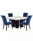 5Pc Square Dining Table with Faux Marble Top and 4 Upholstered Blue / Grey Chairs Dining Room – Grey Chair alternate view 2