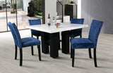 5Pc Square Dining Table with Faux Marble Top and 4 Upholstered Blue / Grey Chairs Dining Room – Grey Chair alternate view 4