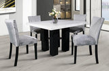5Pc Square Dining Table with Faux Marble Top and 4 Upholstered Blue / Grey Chairs Dining Room – Grey Chair alternate view 5