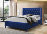 GTU Furniture Queen/King Size Velvet Fabric with Crystal Button Tufted upholstered Wingback Headboard Bed in Black/Blue – Blue product view