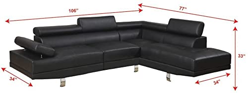 GTU Furniture L Shape Faux Leather Sectional Sofa Set, Living Room Sectional Set with Right Facing Irreversible Chaise