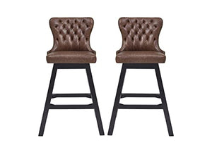 GTU Furniture 29-Inch Upholstered Bar Stools Set of 2, Swivel Bar Stools with Backs, Solid Rubber Wood Legs and Padded Seat & Back, Modern Upholstered Bar Chairs with Faux Leather
