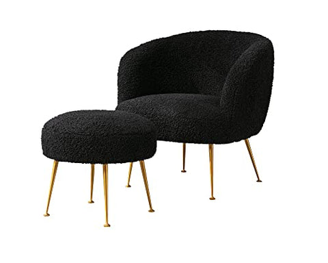 GTU Furniture Teddybear Plush Fur Arm Chair with Gold Metal Legs Upholstered Accent Club Chair and Ottoman Footrest for Living Room Reading Nook or Bedroom