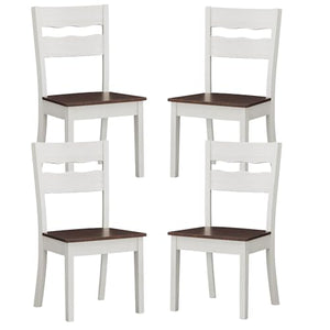 GTU Furniture Set of 4 Wood Armless Kitchen Dining White Ladder Back Chairs Solid Wood Modern Style with Grey/Brown Seat