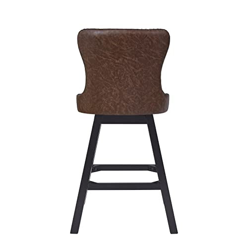 GTU Furniture 29-Inch Upholstered Bar Stools Set of 2, Swivel Bar Stools with Backs, Solid Rubber Wood Legs and Padded Seat & Back, Modern Upholstered Bar Chairs with Faux Leather