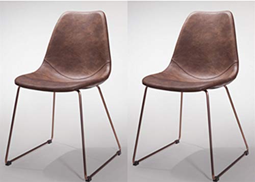 GTU Furniture Set of 2 Retro & Antique Elegant Dining Chair, Brown PVC Leather, Metal Base
