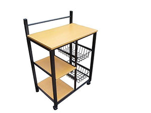 GTU Furniture Home Kitchen Microwave Metal Shelf Organizer Utility Rolling Storage Cart (Black/Natural)