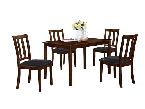 GTU Furniture 5-Piece Oak/Espresso Finish Dining Table Set, 1 Table with 4 Chairs