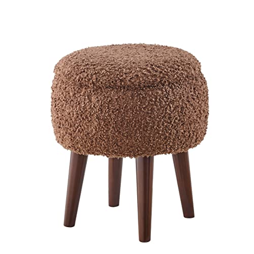 GTU Furniture Modern Barrel Teddybear Plush Accent/Side Brown Lounge Chair with Storage Ottoman for Bedroom Living Room Set