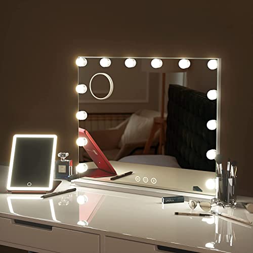 GTU Furniture Beautiful Metal Frame Vanity Mirror with Lights, Hollywood Tabletop/Wall-Mounted Makeup Mirror with Dimmable LED Bulbs for Dressing Room/Bedroom and Travel