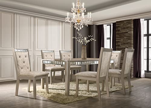 GTU Furniture Set of 2 Wood Armless Kitchen Tufted Back Upholstered Dining Chairs Luxurious Button Style with Grey/Champagne Color