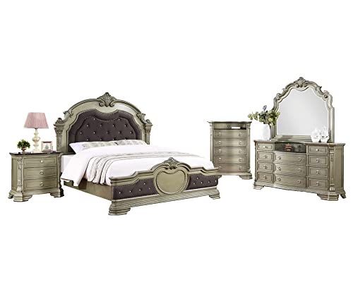 GTU Furniture Upholstered Panel 5PC Solid Wood Queen Bedroom Set Inclu GTU Furniture Upholstered Panel 5PC Solid Wood Queen Bedroom Set Inclu