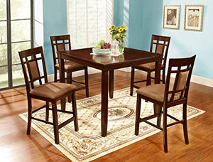 GTU Furniture 5PC Dark Cherry Wood Dining Pub Table Set, 1 Table & 4 Counter Heigh Chairs