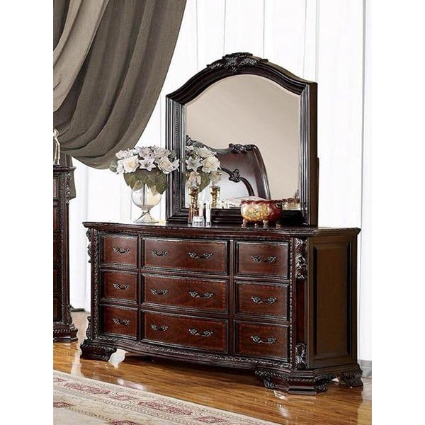 GTU Furniture Heavy Duty Soild Wood Traditional Luxurious Baroque Style Rich Cherry Queen/King Bedroom Set