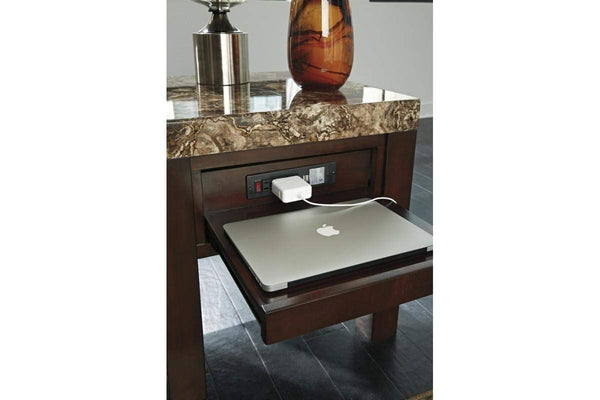 GTU Furniture Brown Faux Stone Pattern Top w/Drawer Table