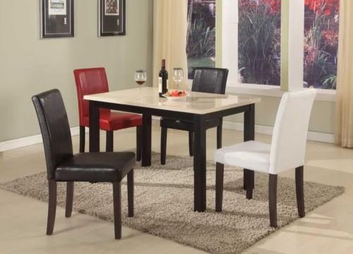 GTU Furniture Ivory/Black Faux Marble Top Dark Cappuccino Finish Dining Table