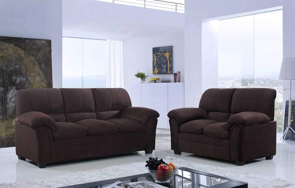 GTU Furniture 2Pc Chocolate Chenille Sofa & Loveseat Set