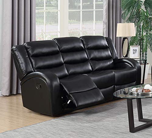 GTU Furniture Black Leather Reclining Sofa