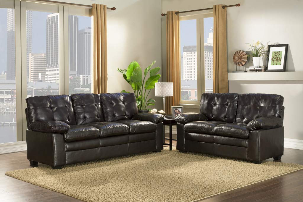 GTU Furniture 2Pc Black Pu Leather Sofa & Loveseat Set