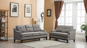 GTU Furniture 2Pc Fabric Grey Sofa and Loveseat Set