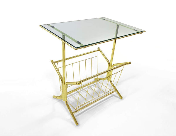 GTU Furniture Metal Magazine & Book Table - Underneath Storage - Gold/Black Finish Frame