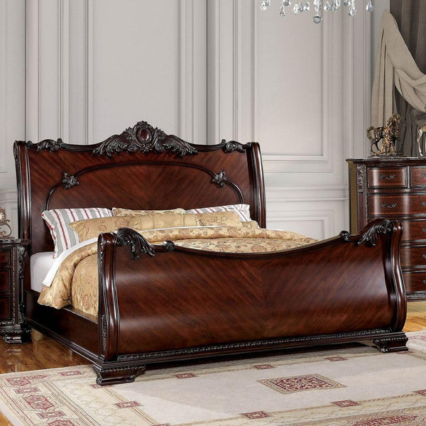 GTU Furniture Heavy Duty Soild Wood Traditional Luxurious Baroque Style Rich Cherry Queen/King Bedroom Set