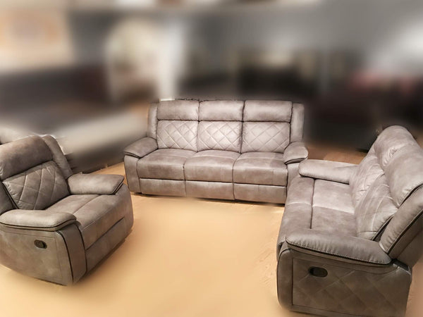 GTU Furniture Double Reclining Sofa and Loveseat, Grey Polished Microfiber Living Furniture Set