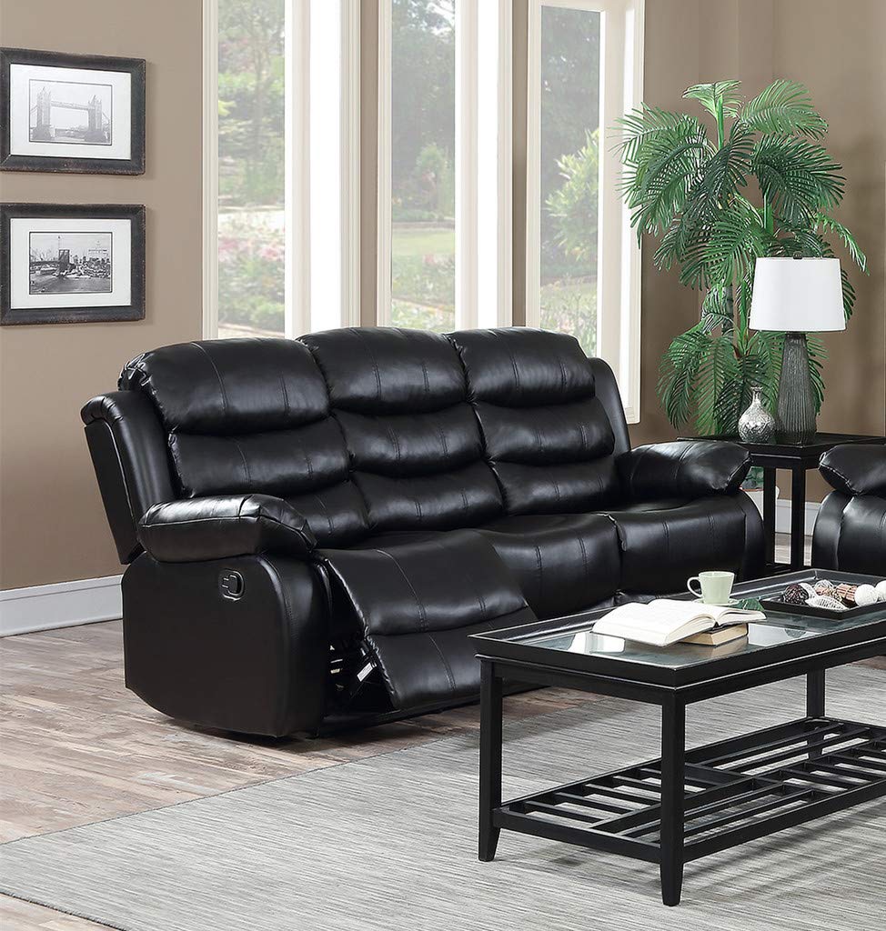 GTU Furniture Black Leather Reclining Sofa