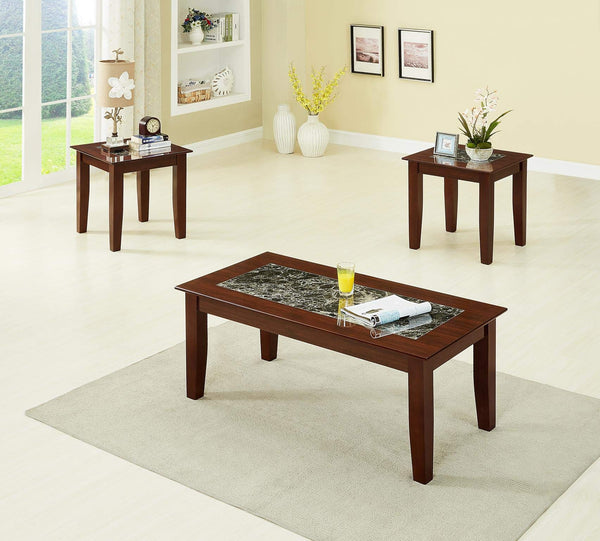 GTU Furntiure 3Pc Cherry Living Room Coffee & End Table Set