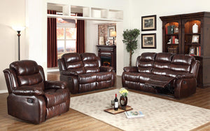 GTU Furniture Traditional Brown Pu Leather Reclining Sofa, Loveseat, Recliner