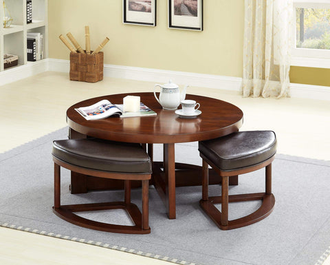 GTU Furniture Contemporary Round 3-Piece Coffee Table and Stool Set