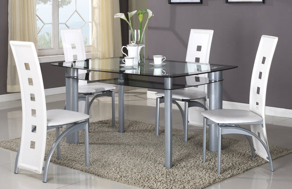 GTU Furniture 5Pc Glass Dining Room/ Kitchen Table Set, 1 Table and 4 Chairs