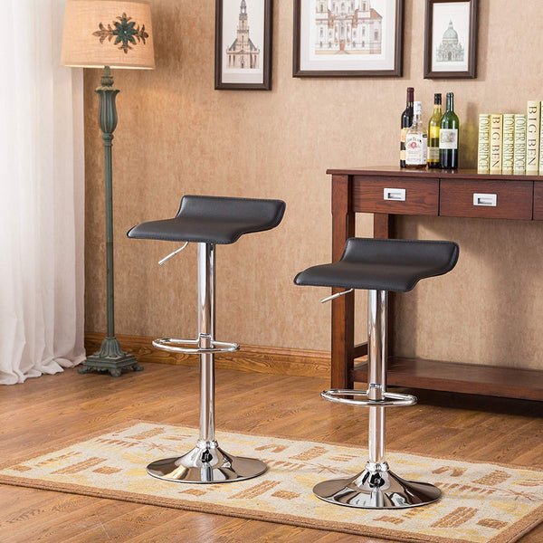 GTU Furniture Set of 2 Contemporary Faux Leather Adjustable Height Barstool with Chrome Base