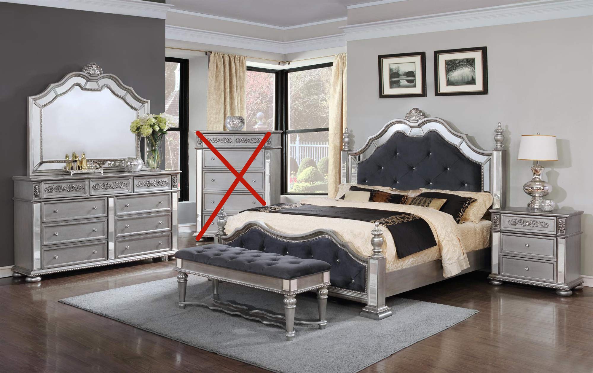 GTU Furniture Kenton Panel Wooden Queen/King Bedroom Set (Queen Size Bed, 5Pc)