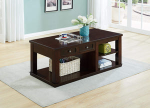 GTU Furntiure Modern Dark Brown Wood Rectangular Cocktail Living Room Coffee Table and Shelf Drawers