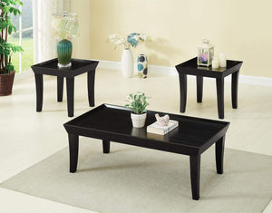 GTU Furntiure 3Pc Contemporary Black Wood Rectangular Living Room Coffee & End Table Set