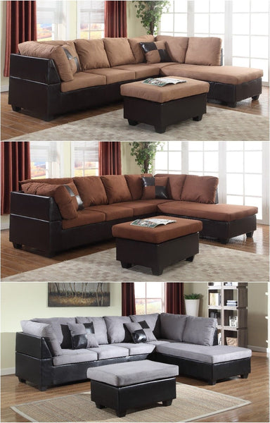 GTU Furniture Microfiber Sectional Couch Sofa Living Room Set, 3 Color Available