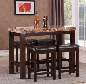 GTU Furniture 5Pc Faux Marble Counter Height Pub/Dining Table Set
