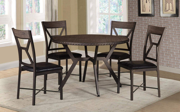 GTU Furniture 5Pc Round Top Rivets Base Wood & Metal Construction Dining Table & Chairs Set