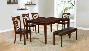 GTU Furniture 6 PC Cherry Wood Dining Set, Expand Top Table, 4 Chairs and a Bench, Solid Wood