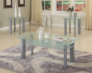GTU Furniture Modern 3 Piece Coffee Table Set Metal Base with Glass Top and Storage Shelf