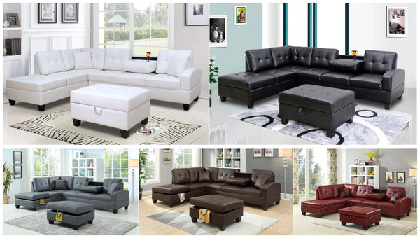 GTU Furniture Pu Leather Living Room Sectional Sofa Set in Black/White/Brown/Grey/Red