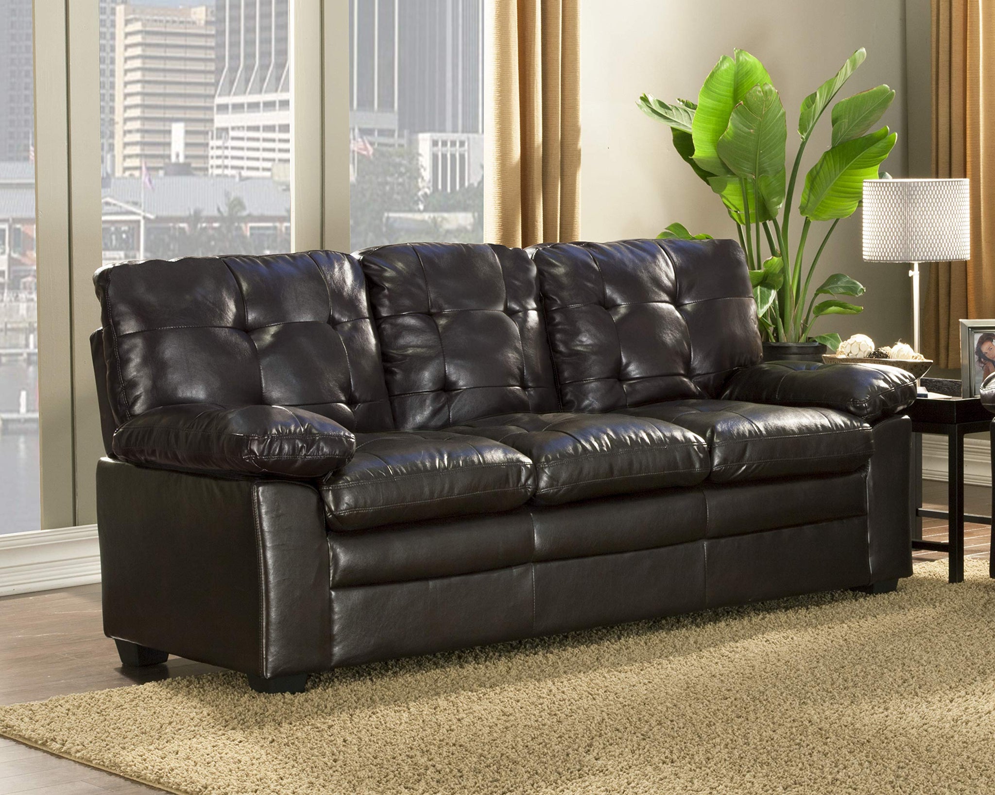 GTU Furniture Black Pu Leather Sofa
