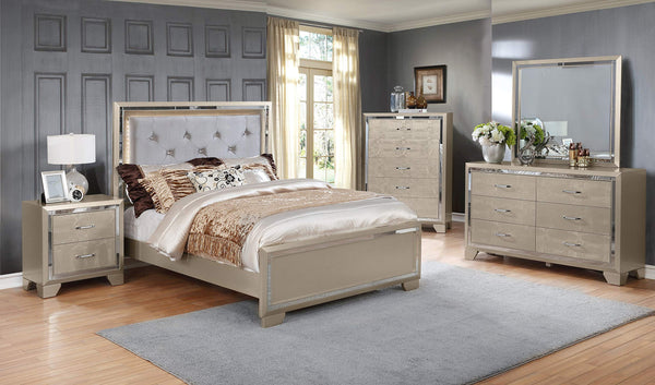 GTU Furniture Contemporary Metallic Gold and Silver Style Wooden Queen/King Bedroom Set