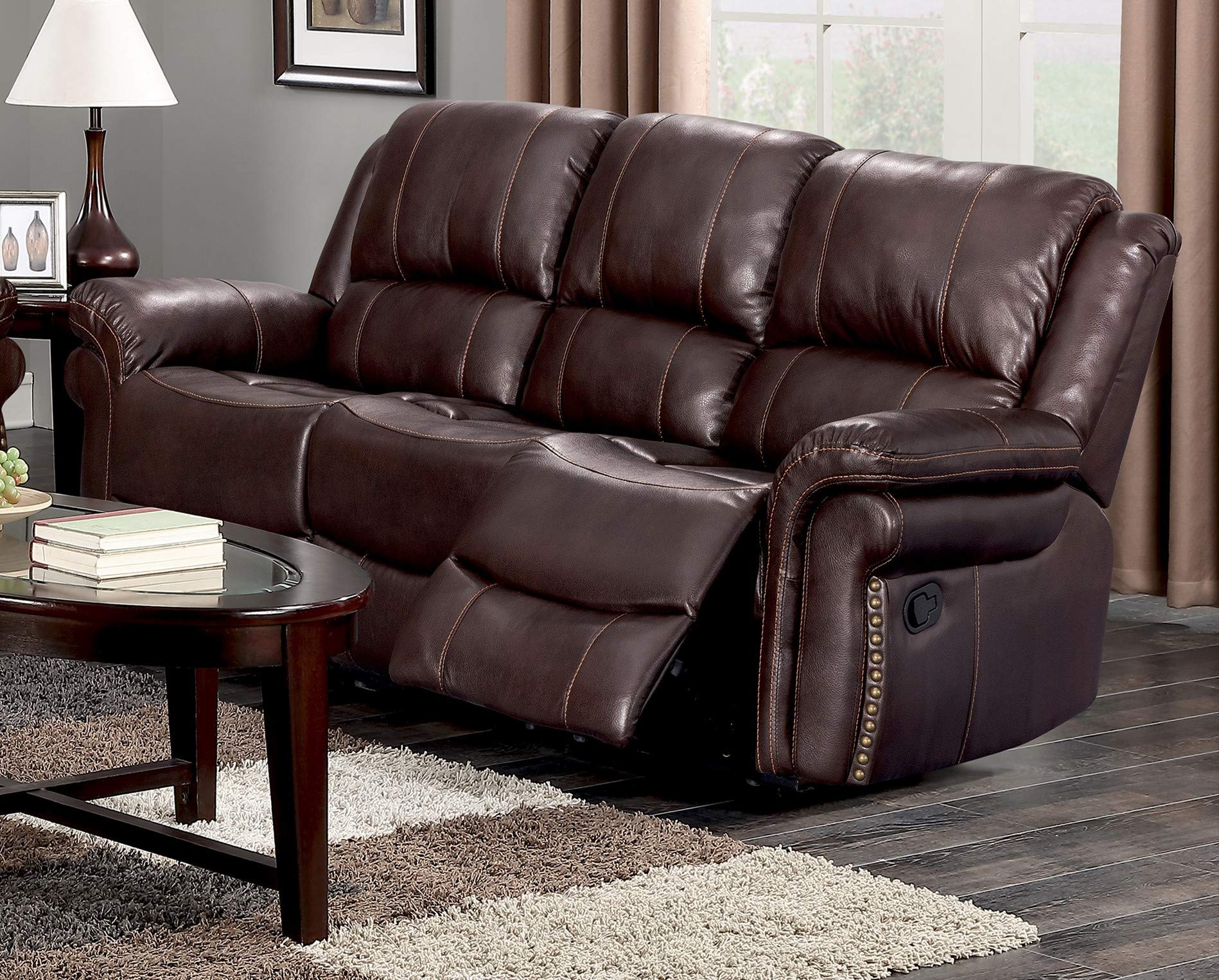 GTU Furniture Brown Leather Reclining Sofa