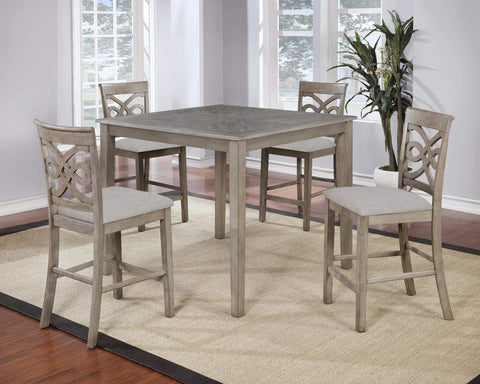 GTU Furniture Beautiful 5PC Wood Square High Dining Table Set in Grey