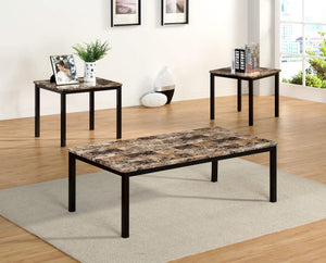 GTU Furntiure 3Pc Rectangular Faux Marble Top Living Room Coffee & End Table Set