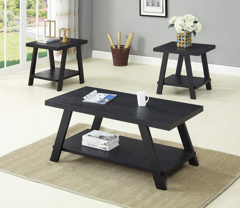 GTU Furntiure 3Pc Modern Black Cocktail Living Room Coffee & End Table Set