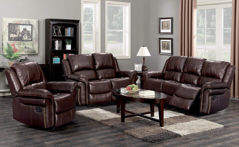 GTU Furniture Brown Leather Reclining Sofa & Loveseat Set
